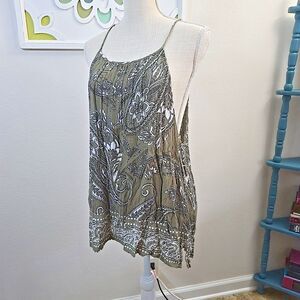 Soho Jeans Women's Olive Green Paisley Print Halter Neck Sleeveless Tank Top XL